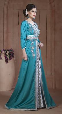 Dark See Green And White Silk Thread Work And Lace Islamic Kaftans 2