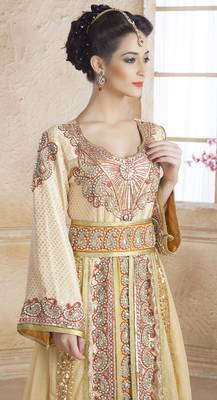 Gold Crepe And Brocade Stone And Lace Work Islamic Kaftans 3
