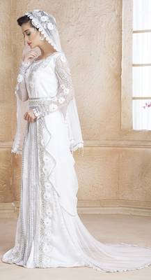White Satin Silk And Net Stones And Sequins And Lace And Resham And Ribbon Work Islamic Kaftans 2