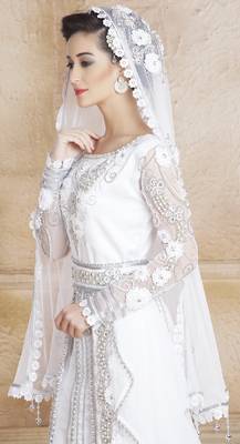 White Satin Silk And Net Stones And Sequins And Lace And Resham And Ribbon Work Islamic Kaftans 3