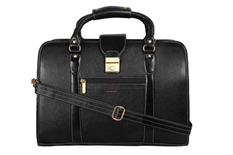 Black genuine leather formal designer laptop bags
