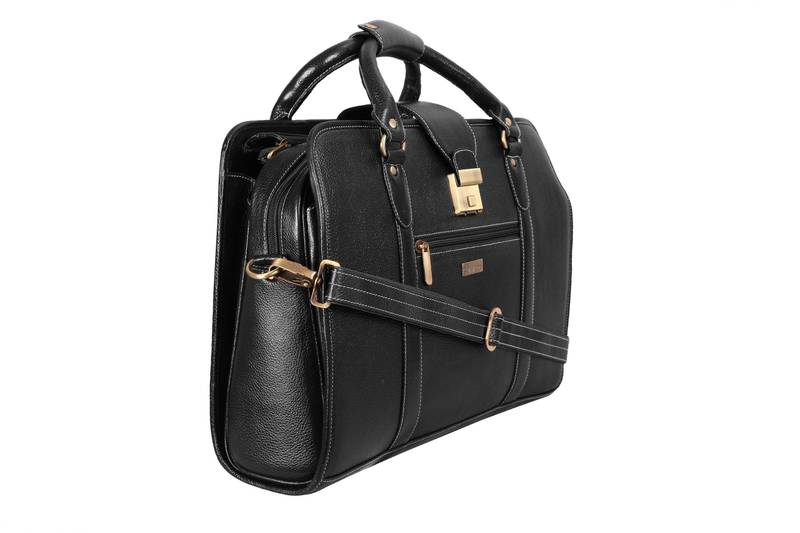 Black genuine leather formal designer laptop bags