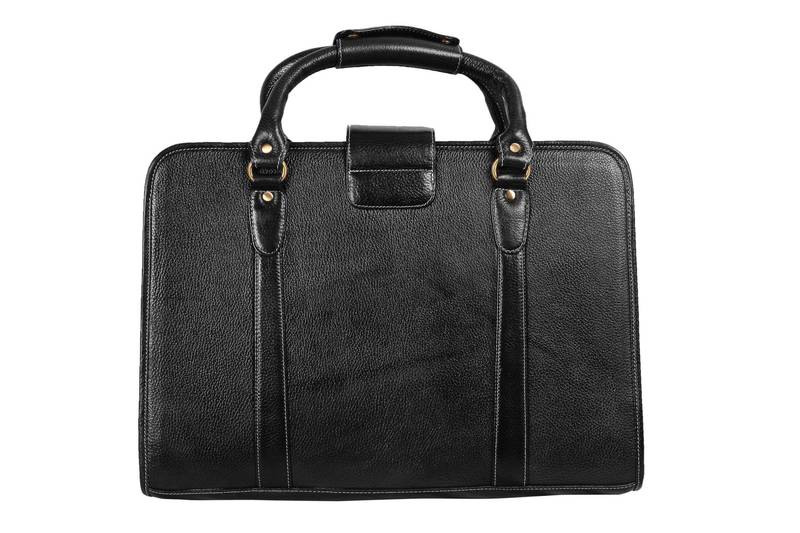 Black genuine leather formal designer laptop bags