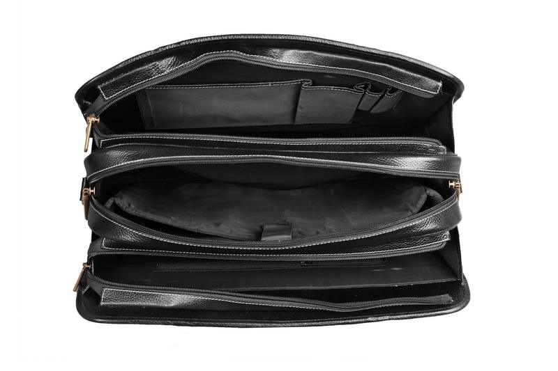 Black genuine leather formal designer laptop bags