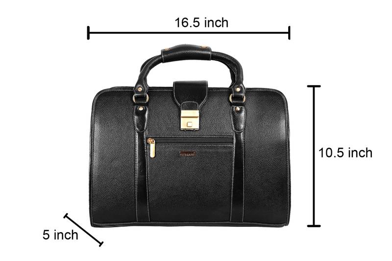 Black genuine leather formal designer laptop bags
