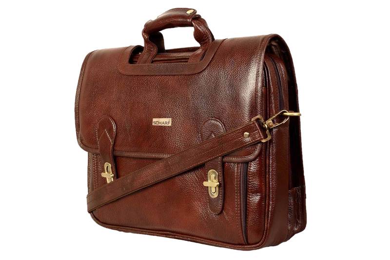 Brown genuine leather formal designer laptop bags