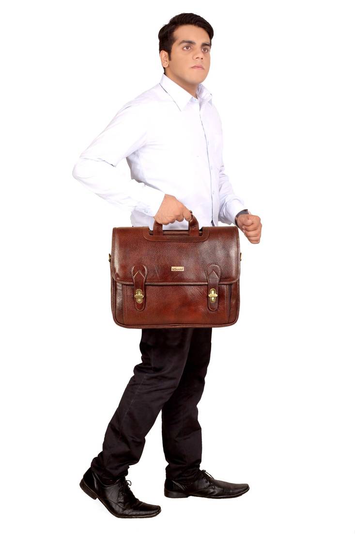 Brown genuine leather formal designer laptop bags