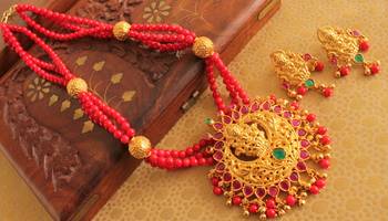 Beautiful Matte Finish Lakshmi Coral Necklace Set 1