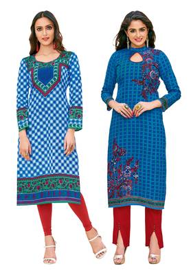 Multicolor Printed 2 Cotton Unstithced Kurti 1