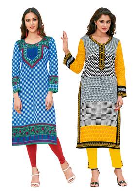Multicolor Printed 2 Cotton Unstithced Kurti 1