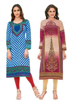 Multicolor Printed 2 Cotton Unstithced Kurti 1