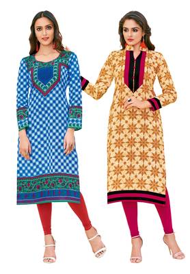 Multicolor Printed 2 Cotton Unstithced Kurti 1