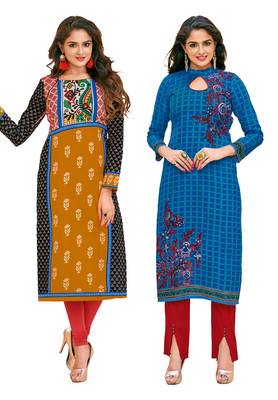 Multicolor Printed 2 Cotton Unstithced Kurti 1