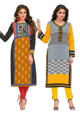 Multicolor Printed 2 Cotton Unstithced Kurti 1
