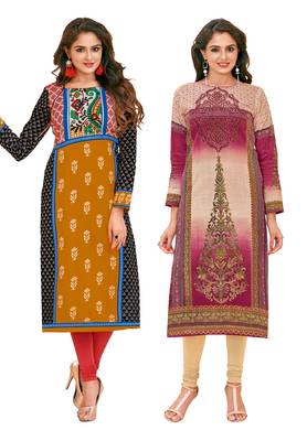Multicolor Printed 2 Cotton Unstithced Kurti 1