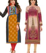 Multicolor Printed 2 Cotton Unstithced Kurti