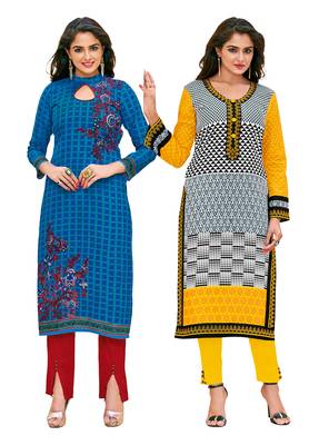 Multicolor Printed 2 Cotton Unstithced Kurti 1