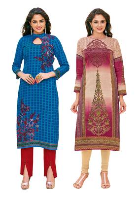 Multicolor Printed 2 Cotton Unstithced Kurti 1