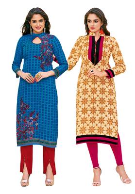 Multicolor Printed 2 Cotton Unstithced Kurti 1