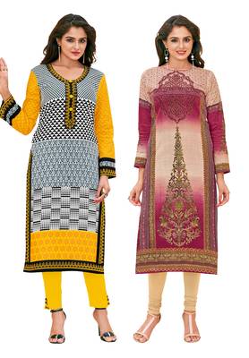 Multicolor Printed 2 Cotton Unstithced Kurti 1