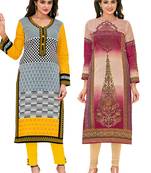 Multicolor Printed 2 Cotton Unstithced Kurti