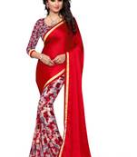 Red woven georgette saree with blouse