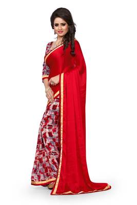 Red woven georgette saree with blouse 2