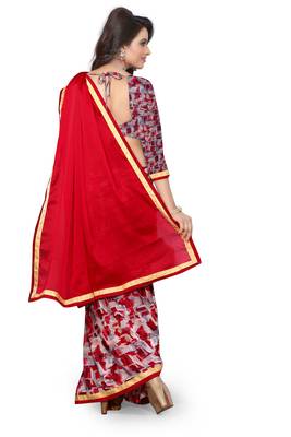 Red woven georgette saree with blouse 3