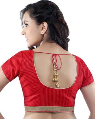 Red Silk Blend Lace Unstitched Blouse 2