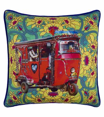 Red Taxi Glaze Cotton Cushion Cover 16x16 Inches 1