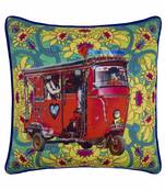 Red Taxi Glaze Cotton Cushion Cover 16x16 Inches