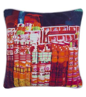 Tea Cup Canvas Cushion Cover 16x16 Inches 1