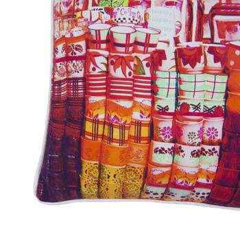 Tea Cup Canvas Cushion Cover 16x16 Inches 3