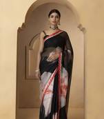 Black printed pure Kota silk saree with blouse