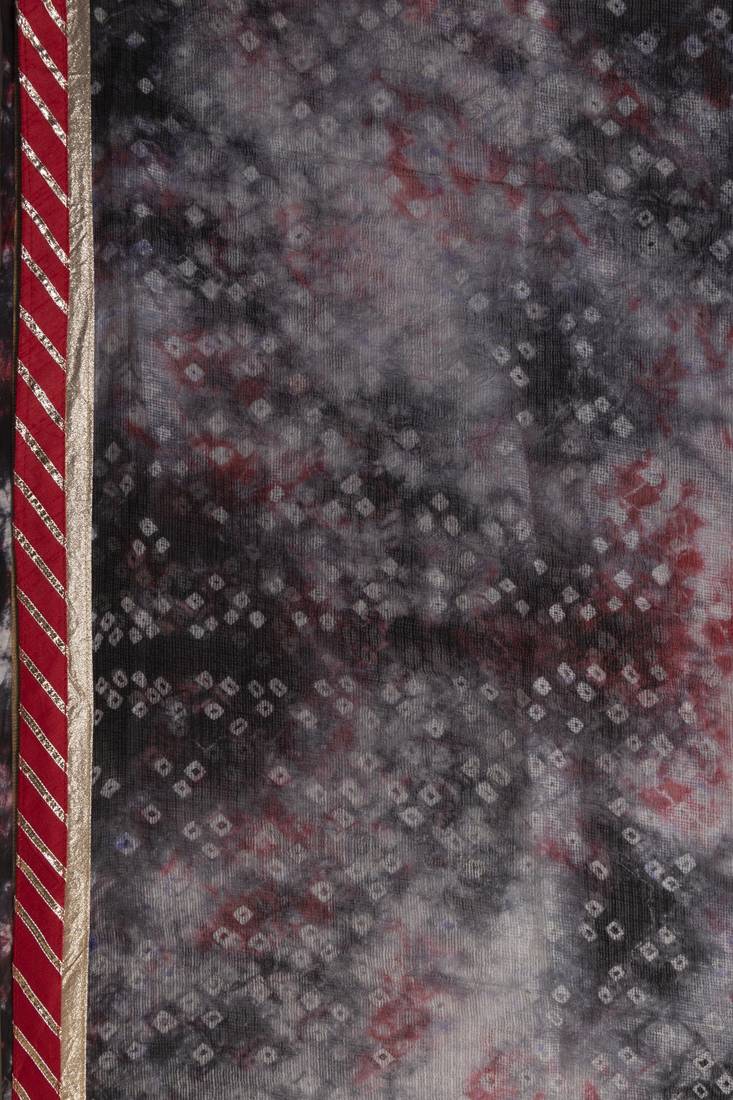 Black printed pure Kota silk saree with blouse