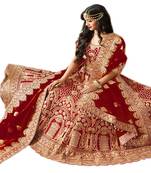 Blood red embroidered silk unstitched lehenga