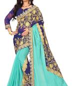 Sky blue embroidered lycra saree with blouse