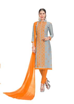 Grey embroidered chanderi salwar with dupatta 1