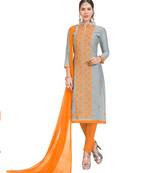 Grey embroidered chanderi salwar with dupatta
