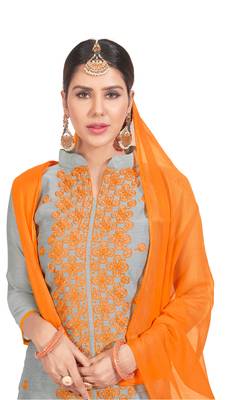 Grey embroidered chanderi salwar with dupatta 2
