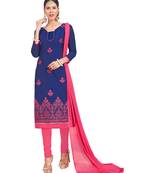 Blue embroidered chanderi salwar with dupatta