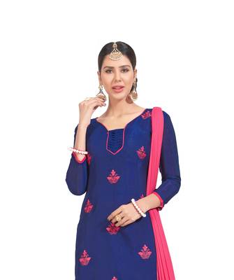 Blue embroidered chanderi salwar with dupatta 2