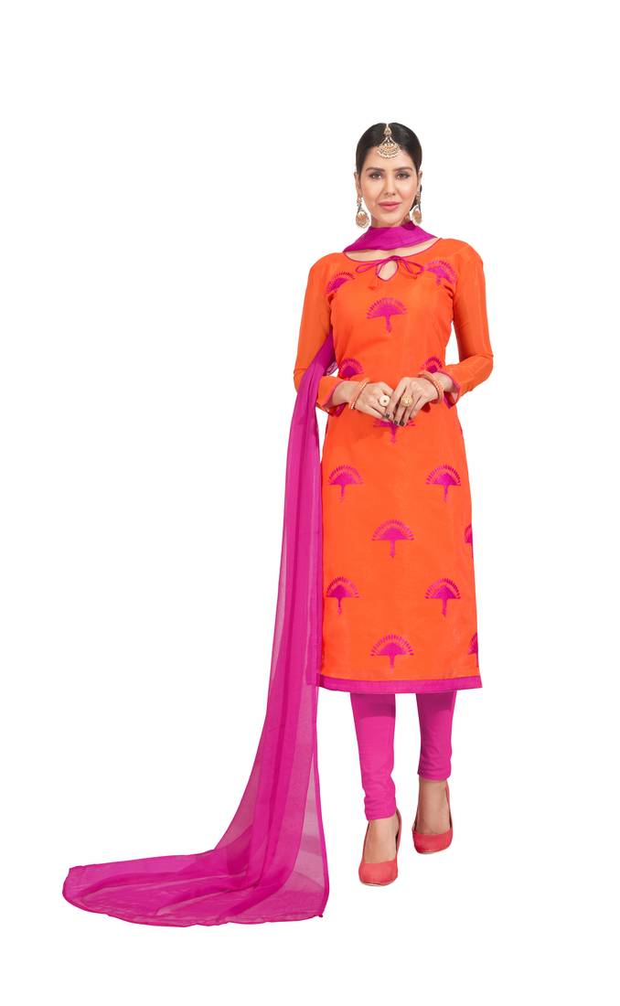 Orange embroidered chanderi salwar with dupatta