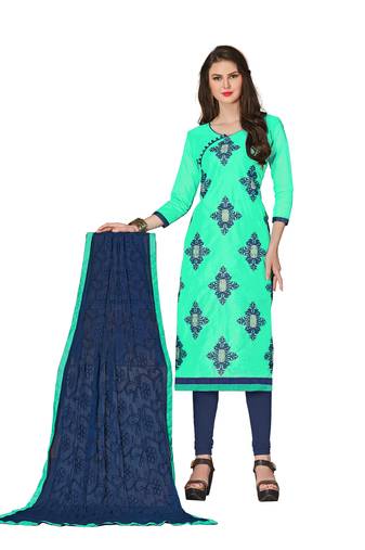 Sea Green Embroidered Chanderi Salwar With Dupatta