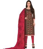 Brown Embroidered Chanderi Salwar With Dupatta