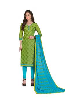 Green embroidered chanderi salwar with dupatta