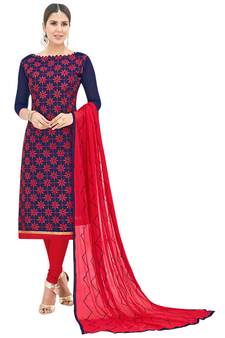 Navy blue embroidered chanderi salwar with dupatta