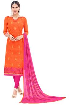Orange embroidered chanderi salwar with dupatta