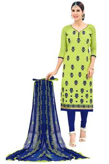 Green embroidered chanderi salwar with dupatta
