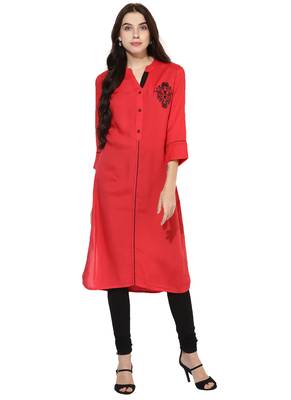 Pink embroidered rayon stitched kurti 1